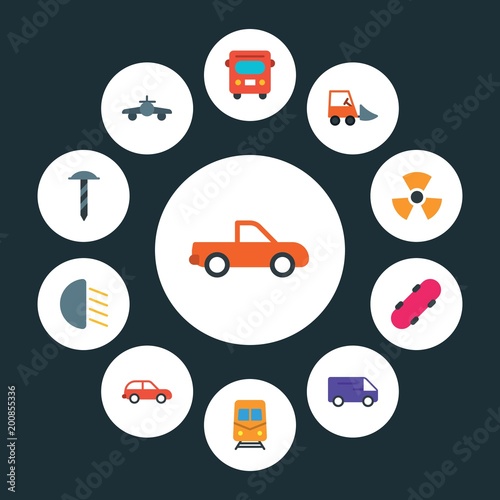 Fototapeta Naklejka Na Ścianę i Meble -  transports, industry Infographic Circle flat Icons Set. Contains such Icons as  airplane,  freight,  aircraft,  auto,  forklift,  delivery,  distribution and more. ..Fully Editable. Pixel Perfect..