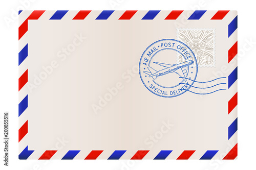 Blank envelope with air mail postmark