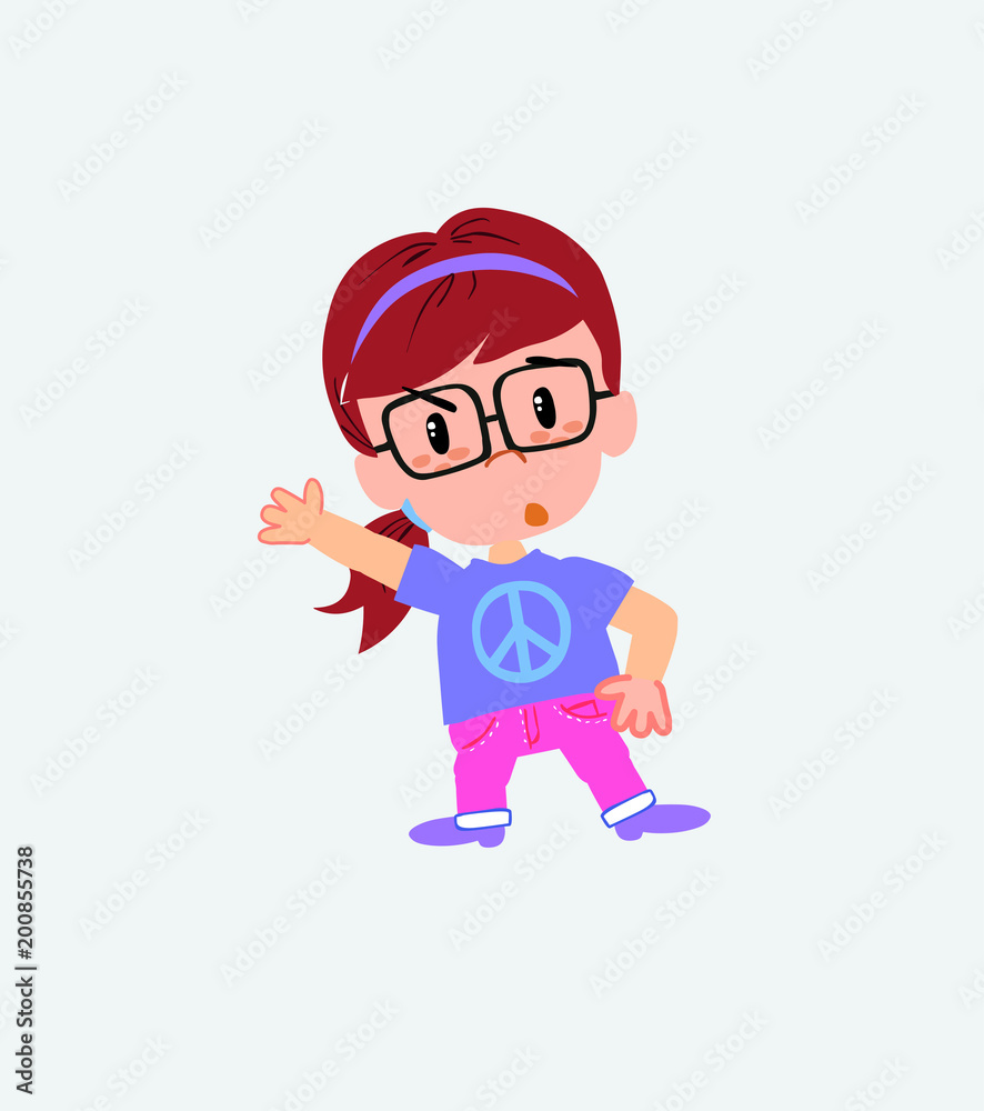 White girl with glasses something angry shows something to his right. White girl with glasses something angry shows something to his right.