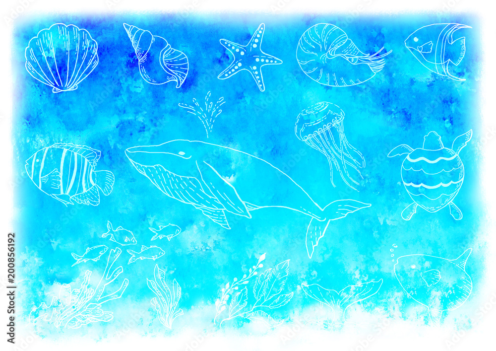 水彩海の生き物背景stock Illustration Adobe Stock
