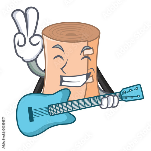 With guitar medical gauze mascot cartoon