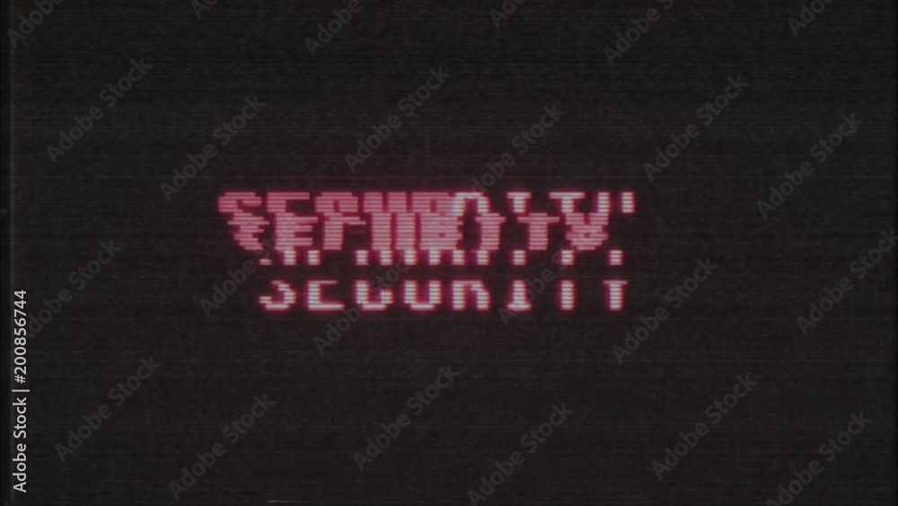 retro videogame SECURITY word text computer old tv glitch interference noise screen animation seamless loop New quality universal vintage motion dynamic animated background colorful joyful video