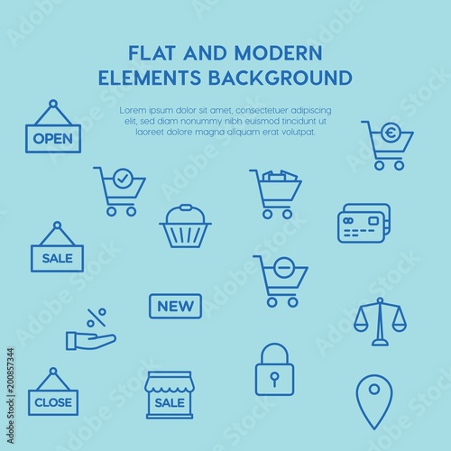 shopping outline vector icons and elements background concept on blue background...Multipurpose use on websites, presentations, brochures and more