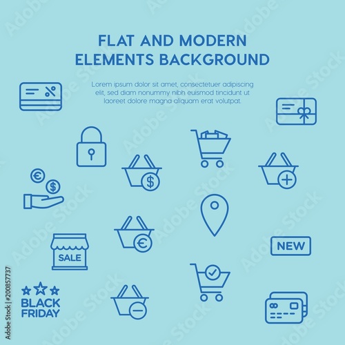 shopping outline vector icons and elements background concept on blue background...Multipurpose use on websites, presentations, brochures and more