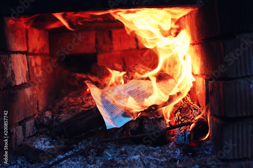 old oven with flame fire