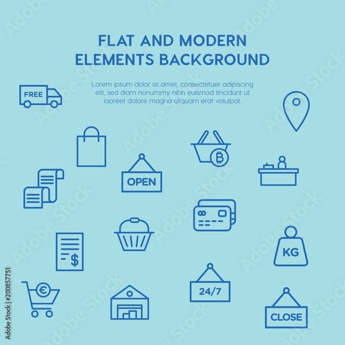shopping outline vector icons and elements background concept on blue background...Multipurpose use on websites, presentations, brochures and more