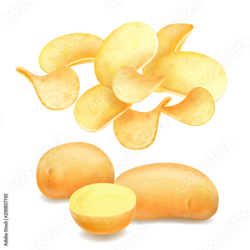 Potato chips realistic 3d, vector illustration