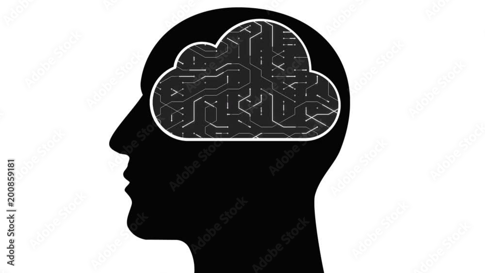 4k Brain head connect digital lines,expanding artificial intelligence,a futuristic circuit board with moving electrons shaped cloud computing concept. 4k Brain head connect digital lines,expanding artificial intelligence,a futuristic circuit board with moving electrons shaped cloud computing concept.