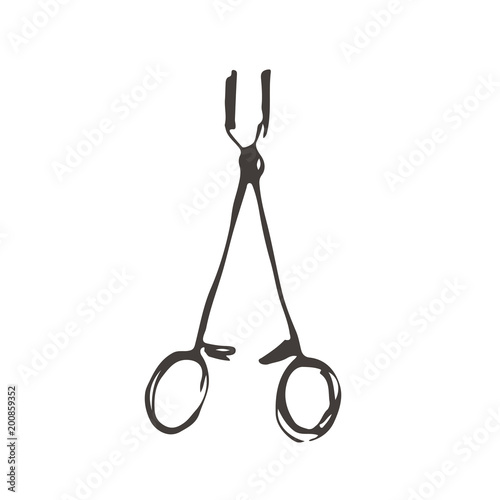 Hand drawn surgical forceps Vector illustration. Sketch.