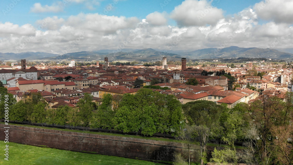 Aerial view of Lucca buildings, Tuscany