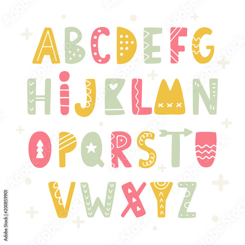 Trendy Scandinavian Folk Alphabet. ABC Hand Lettering