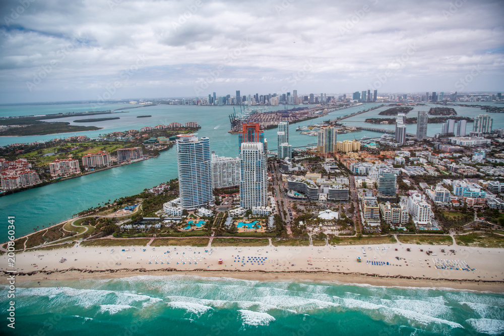 South Pointe Park aerial skyline with Downtown Miami on background South Pointe Park aerial skyline with Downtown Miami on background