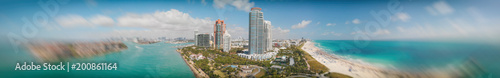 Panoramic aerial view of Miami Beach and South Pointe Park at dusk © jovannig