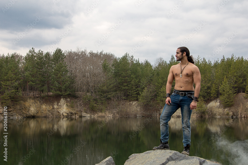 man training fitness nature lake reflection relaxation unity with nature man training fitness nature lake reflection relaxation unity with nature