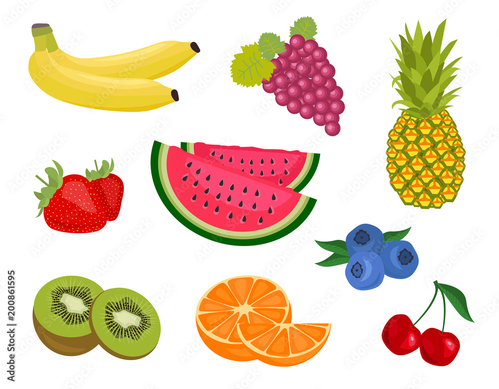 Set of summer icon fruits Set of summer icon fruits