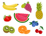 Set of summer icon fruits