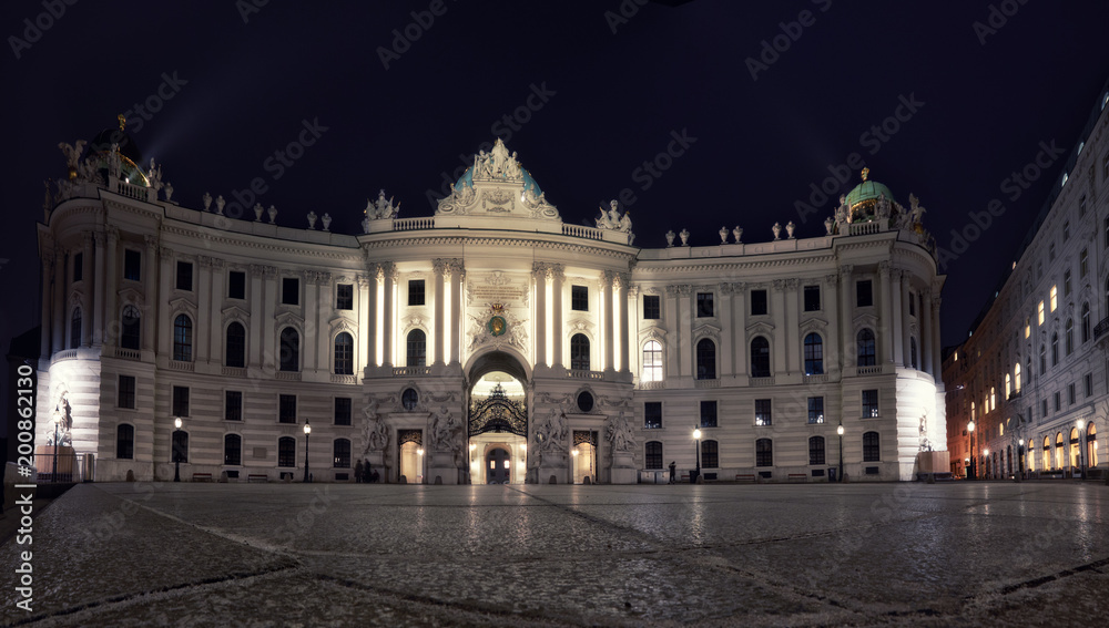  St Michael Wing of Hofburg Palace in Vienna, Austria at night