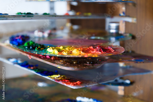 Colored paint on the art palette