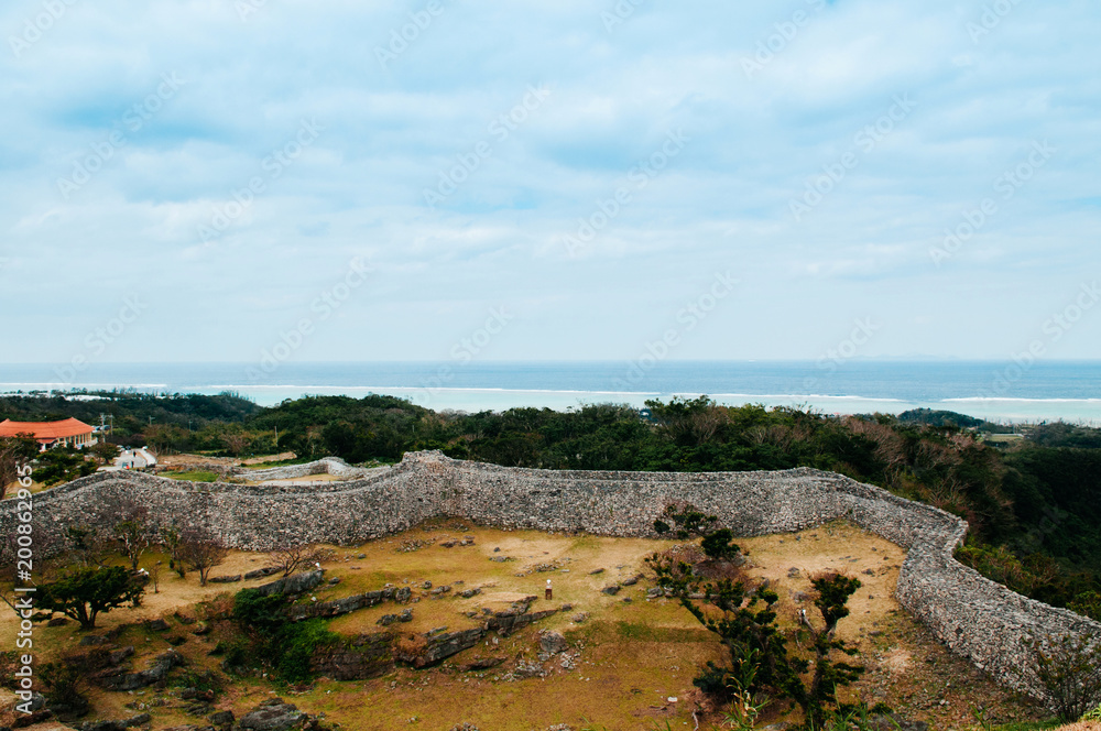 Ruin and remain of stone wall of Nakijin Gusuku castle remain, Naha, Okinawa