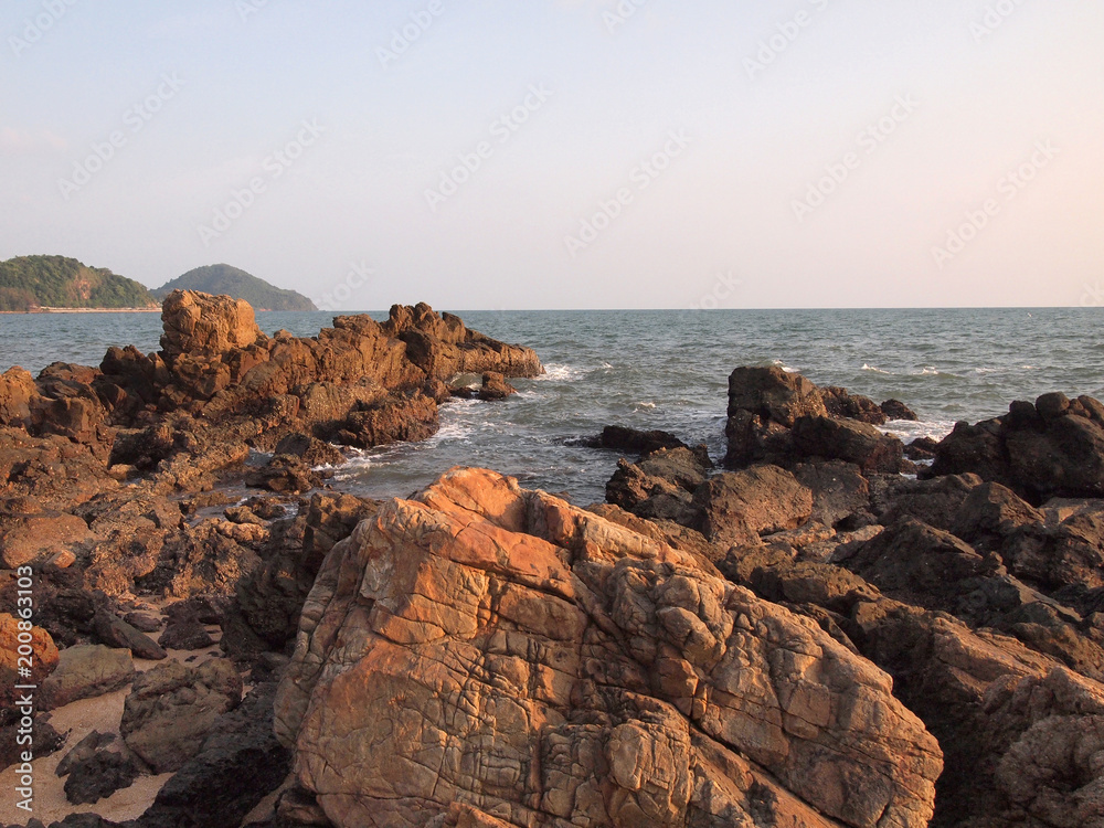 Sea waves crashing against the rocks