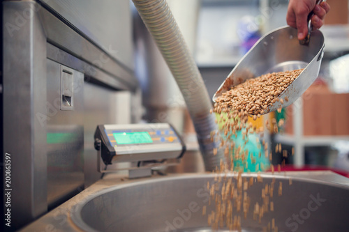 Image of scoop with coffee beans, industrial scales