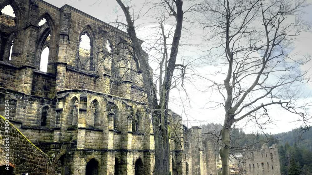 Gothic cathedral without roof. Ruins of medieval castle. Royal City ...