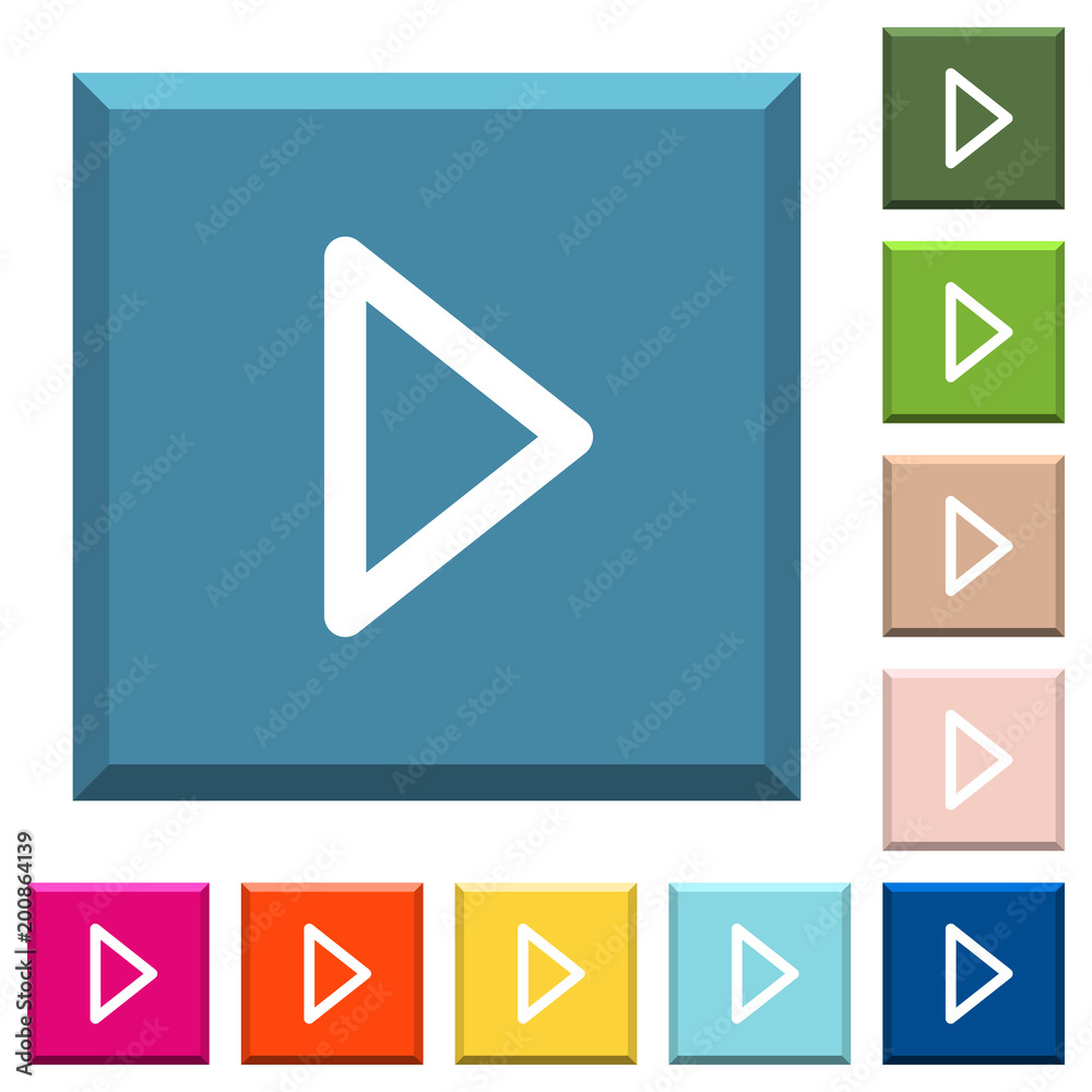 Media play white icons on edged square buttons Media play white icons on edged square buttons