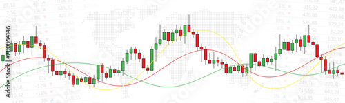 Fotografia Stock market candlestick chart with world map vector illustration
