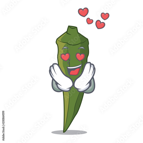 In love okra mascot cartoon style