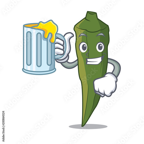 With Juice okra mascot cartoon style