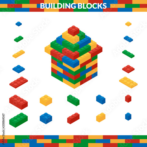 House of multicolored building blocks in isometric style