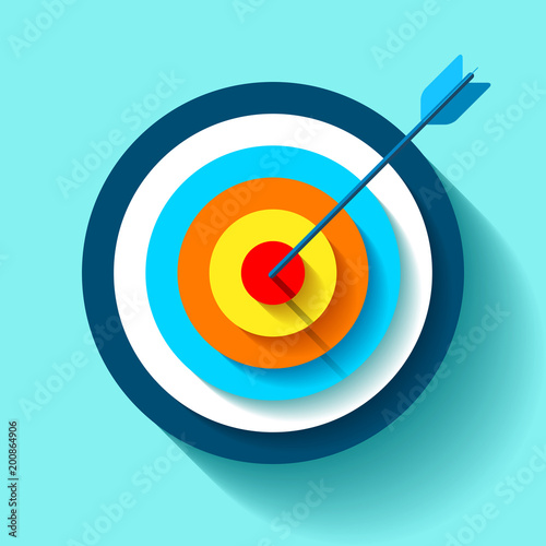 Volume Target icon in flat style on color background. Arrow in the center aim. Vector design element for you business projects