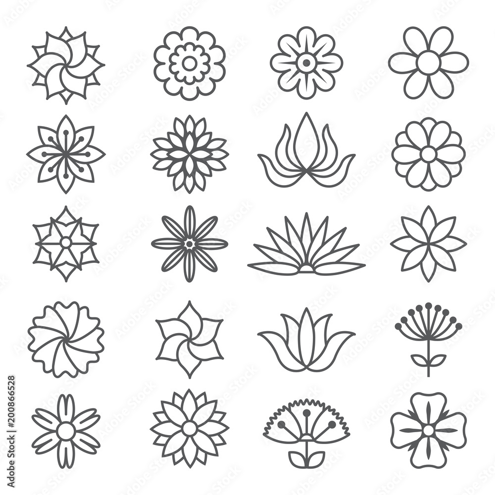 Floral monochrome pictures for logos design