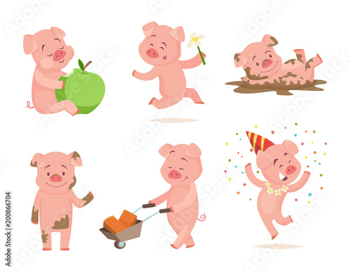 Funny pink pigs playing games