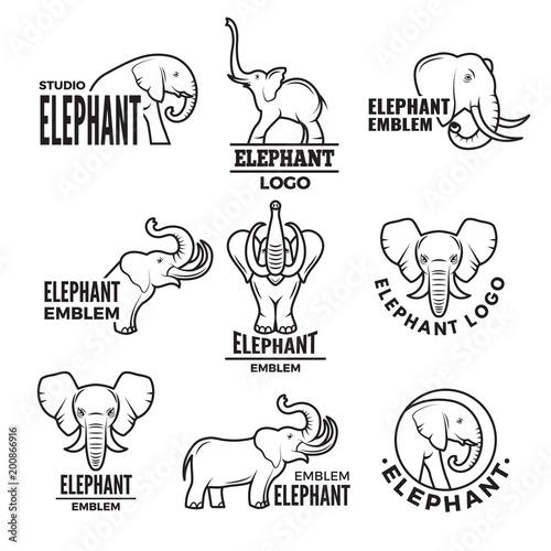 Stylized illustrations of elephants. Templates for logo design