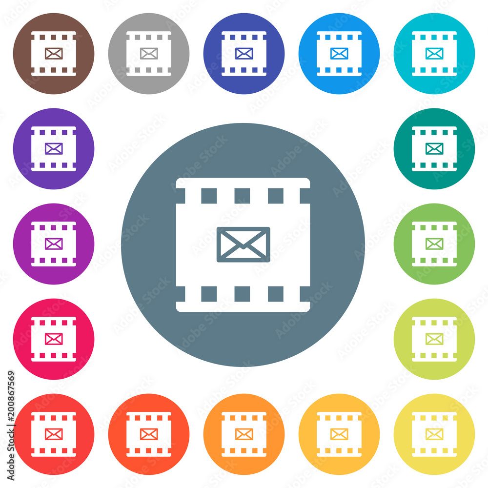 Send movie as email flat white icons on round color backgrounds Send movie as email flat white icons on round color backgrounds