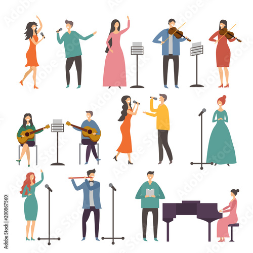 Concert and music groups. Vocal duets. Musician and singers performances