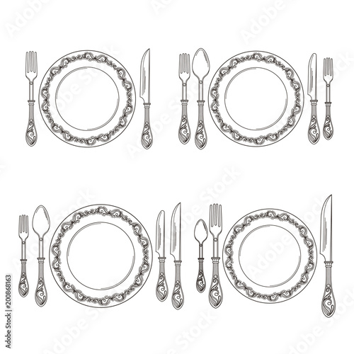 Vector variations of cutlery arrangement set illustration