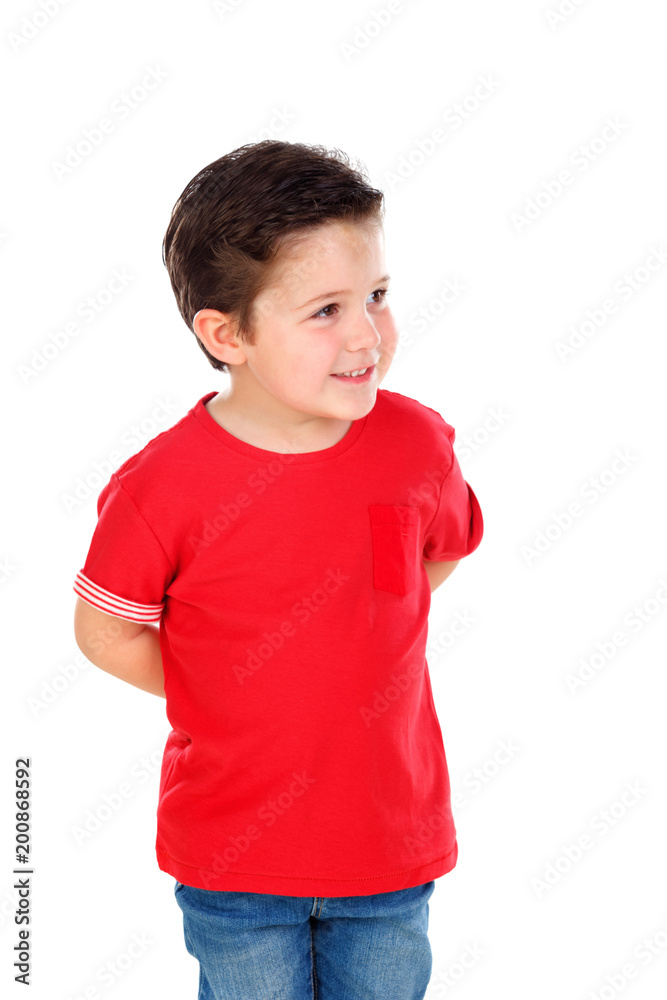 Funny small child with dark hair and black eyes crossing his arms Funny small child with dark hair and black eyes crossing his arms