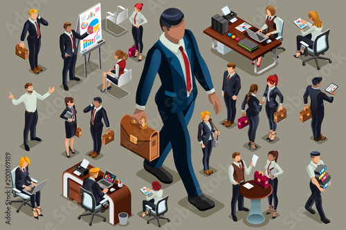 Businessmen people in dark suit, isometric people in dark business suit.