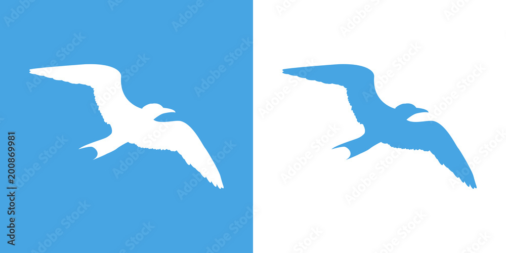 Obraz premium Icono plano silueta gaviota en azul y blanco