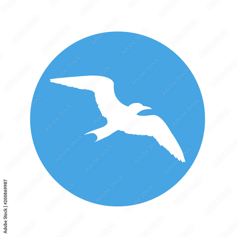 Icono plano silueta gaviota en circulo azul Icono plano silueta gaviota en circulo azul