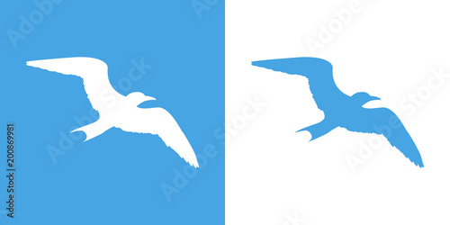 Icono plano silueta gaviota en azul y blanco