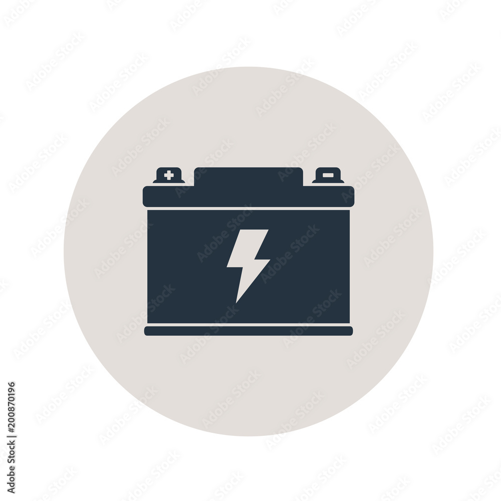 Icono plano bateria electrica en circulo gris Icono plano bateria electrica en circulo gris