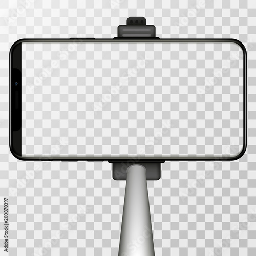 Monopod Selfie stick with empty smartphone screen for your design.