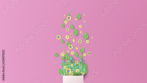 illustration of design bouquet paper craft style. bouquet of flowers on a pastel color background in spring season. paper cut and craft style. vector, illustration.
