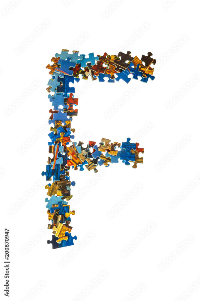 Letter F made of puzzle pieces