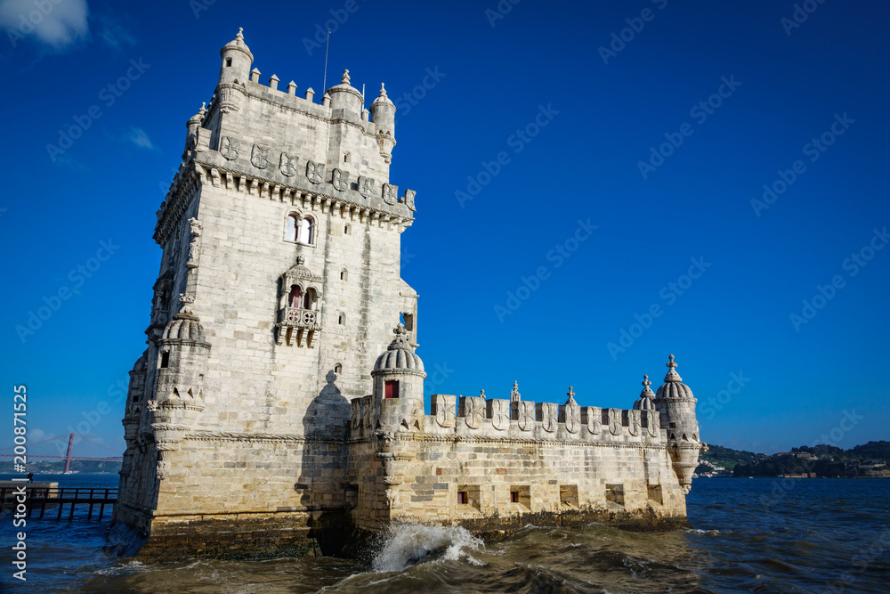 Lisbon Torre de Belem against blue sky