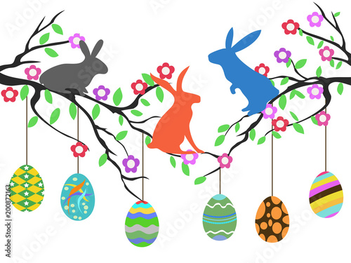 rabbits on easter eggs tree