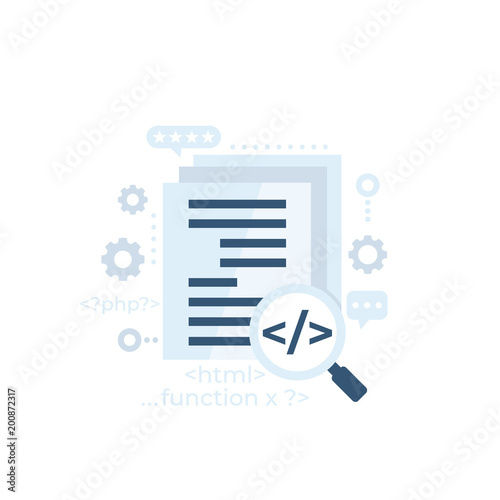 Code review, software and apps development vector illustration